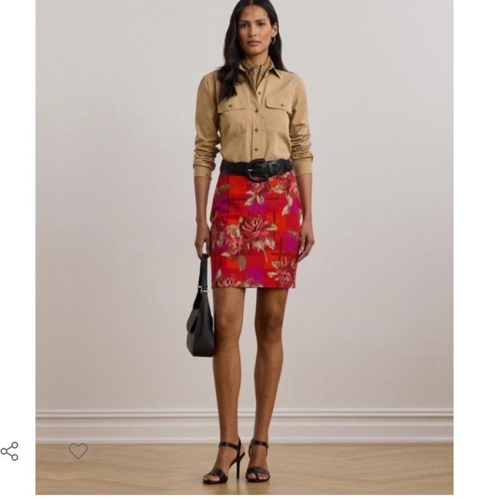 Lauren Ralph Lauren Floral Linen Cotton‎ Pencil Miniskirt Red Pink Multi 12